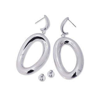 Women's Long Earrings  Oval Waves Current CPE920 Anartxy Steel